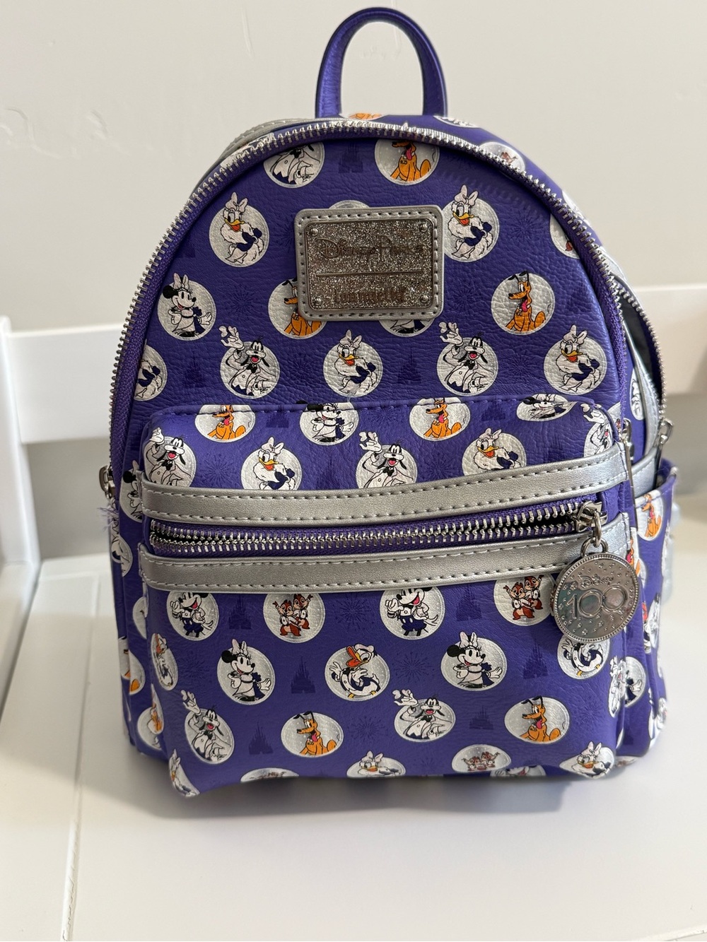 Loungefly Purple Disney Character Mini Backpack with Silver Accents